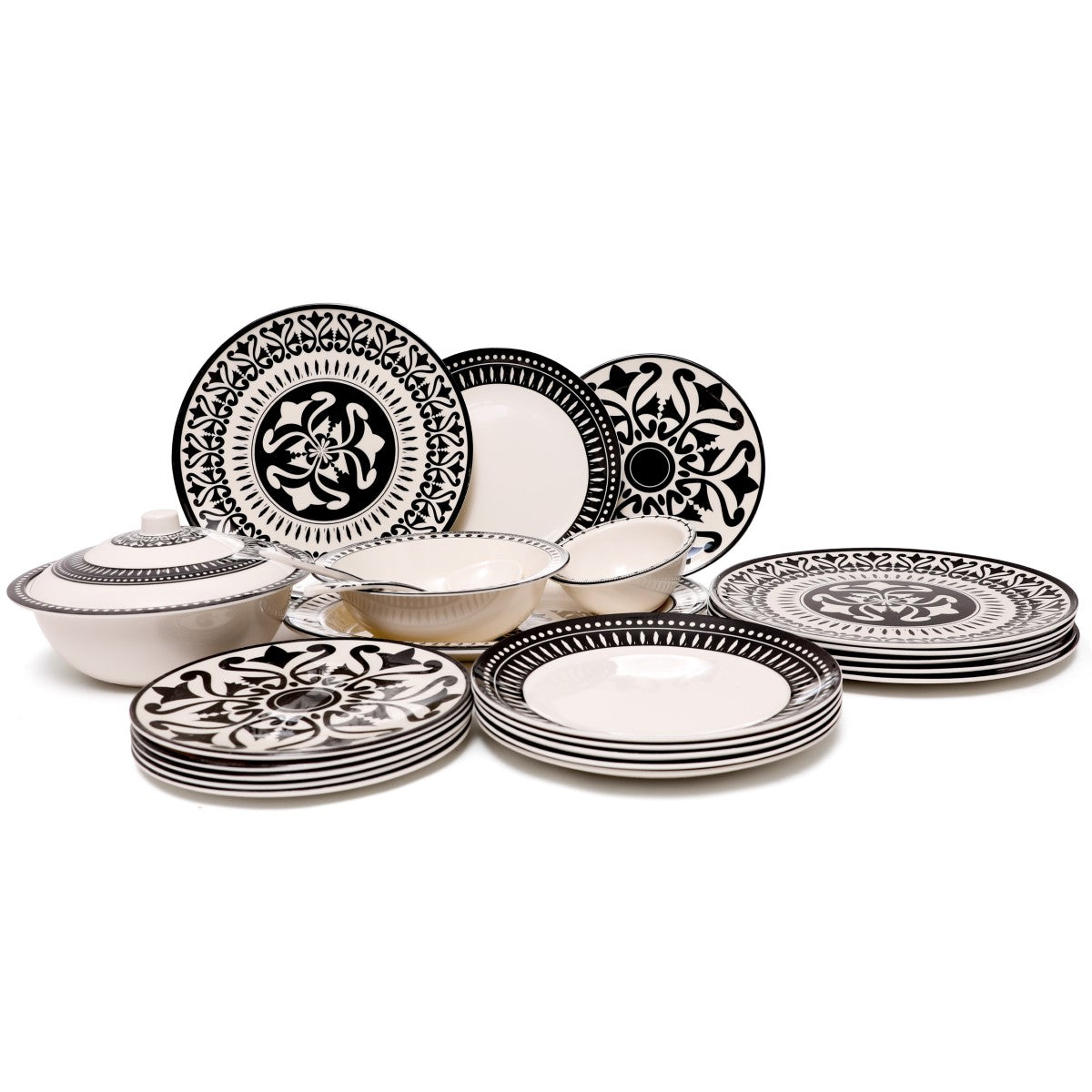 30PCS 6 Person Dinner Set Monochrome Black