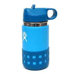 زجاجة ذات فوهة واسعة وغطاء من القش سعة 12 أونصة باللون الأزرق