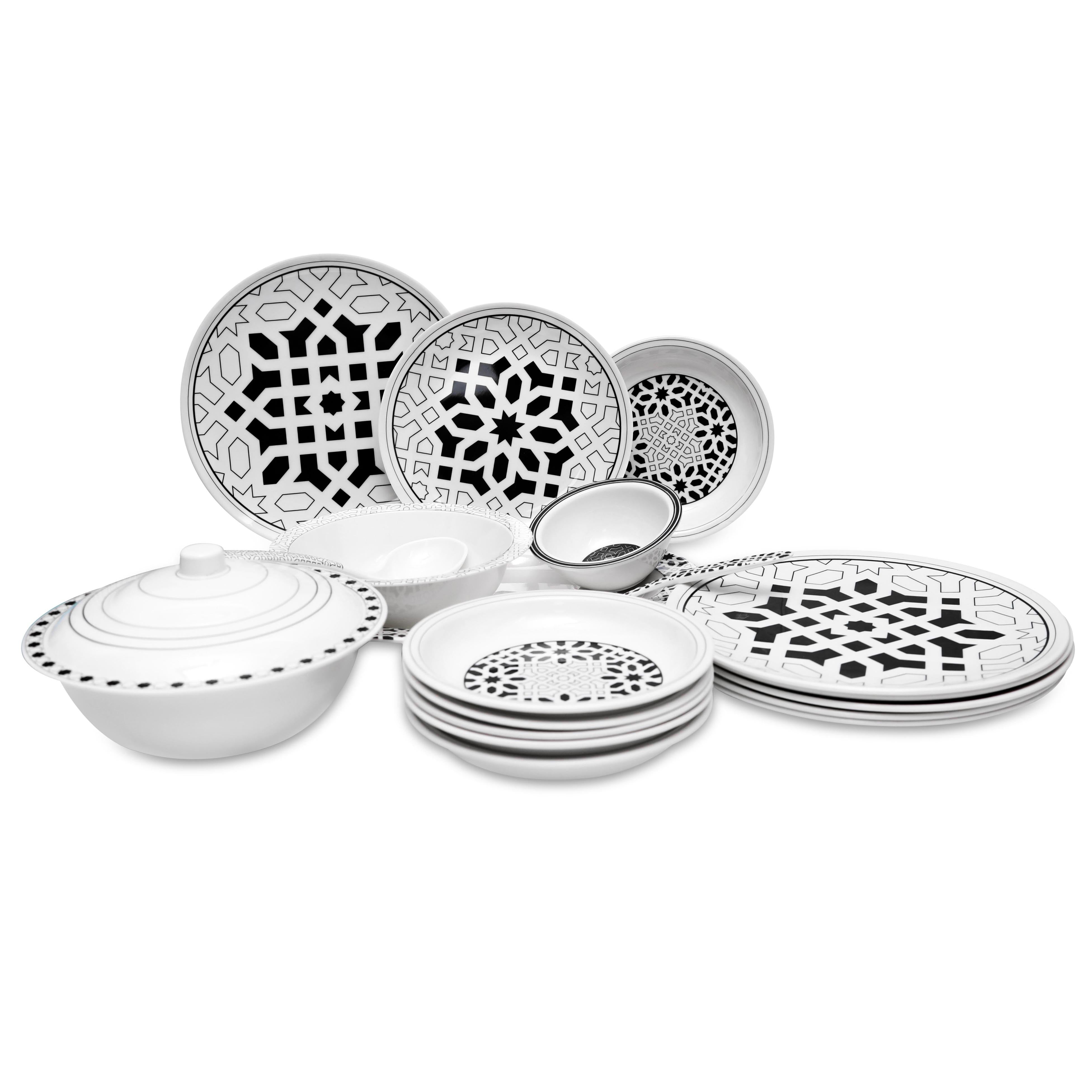 30PCS 6 Person Dinner Set Geometric Black