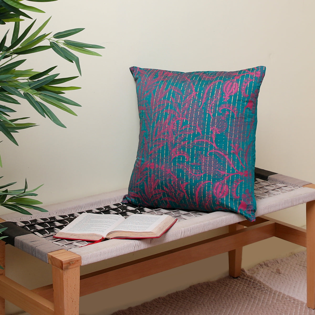 Aqua Floral Pomo Cushion Cover 45x45 cm Craftt Culture